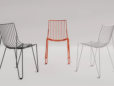 Modern Metal Wire Frame Lounge Chairs With Black Red And Silver Finishes 3d model