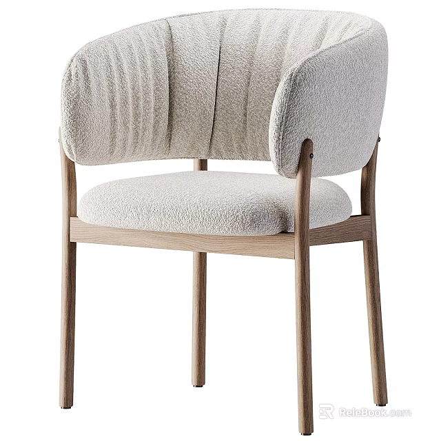 Modern Light Gray Dining Chair With Striped Backrest And Wooden Legs 3d model 
