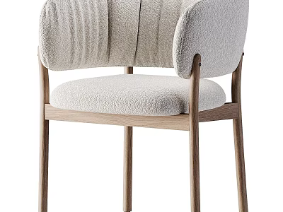 Modern Light Gray Dining Chair With Striped Backrest And Wooden Legs 3d model