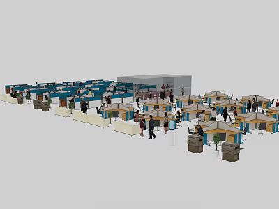 Modern Office Desks With Ergonomic Chairs In Spacious Workplace Cubicles And Employees Working 3d model