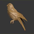 Golden Falcon Sculpture Perched On Branch With Intricate Feather Details