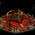 Architectural Structure With Octagonal Platform Arched Supports Red Lava Floor And Suspended Pillars