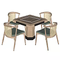 Modern Square Entertainment Table with Four Rattan Backrest Chairs and Light Green Cushions