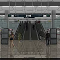 Modern Station Lobby With Escalators Directional Signs And Pedestrians Walking