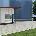 Modern Entrance Gate With Red Canopy Guard House And Paved Ground