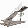 Modern glass handrail staircase 3d model