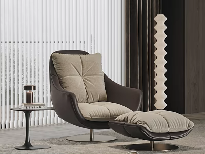 Modern Leisure Chair with Dark Brown Frame Beige Cushions Ottoman and Side Table 3d model
