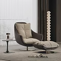 Modern Leisure Chair with Dark Brown Frame Beige Cushions Ottoman and Side Table