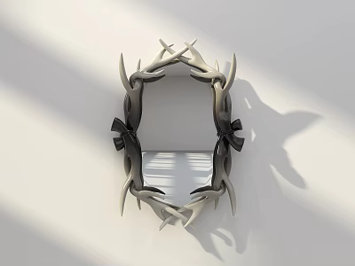 Decorative Antler Frame with Black Bows on White Wall and Shadow Effects 3d model