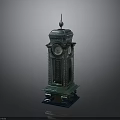 Green Vintage Clock Tower With Ornate Design Spire And Decorative Base