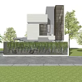 Modern Detached Villa Featuring White Exterior Geometric Design Greenery Fence And Surrounding Trees