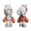 Cute Doll With White Hair Skull Bone Hat Green Top Orange Snowflake Coat Gray Boots