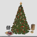 Festive Decorated Christmas Tree with Star on Top and Gifts Around