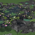 New Chinese-style Waterscape Modern Lotus Pond Waterfront Park Lotus Pond Fake Rock Stack Koi Pond Lotus Pond Rock Rock Combination 3d model