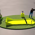 Golf Practice Interactive Zone With Player Swinging Club And PR GRIP Setup