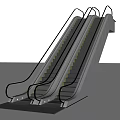 Modern Double Escalator With Glass Railings And Metal Structure In Open Space