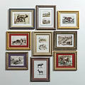Framed Animal Oil Paintings on Wall With Various Frames and Styles 3d model