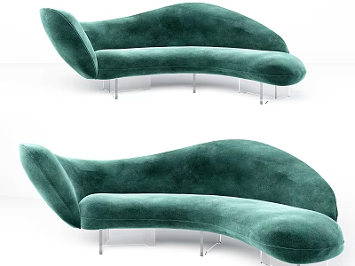 Modern Green Velvet Multi Person Sofa With Curved Design And Metal Legs 3d model