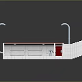 Modern Subway Entrance Structure with White Curved Design Blue Pipes Steps and Seats