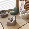 Lazy sofa cream style leisure sofa bean bag lazy sofa decorative painting grille background 3d model