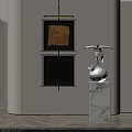 Modern Human Figure Sculpture Carving Standing On White Marble Base With Wall Paintings