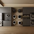Modern Laundry Room With Washing Machines Dryers Circular Appliances And Gray Cabinetry