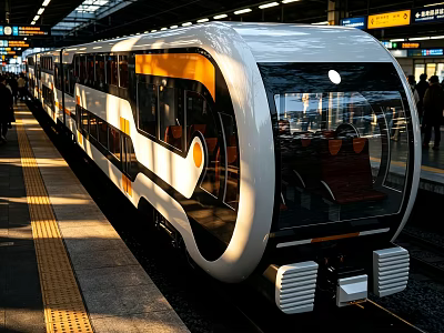 Modern Electric Train With White Yellow Body And Large Windows At Subway Station Platform 3d model