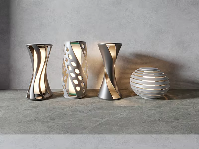 Decorative Modern Outdoor Lights With Unique Wave Circular Holes Spiral Spherical Striped Metallic Design 3d model