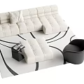 Modern White Sofa and Coffee Table Set With Black Accent Chair and Patterned Rug