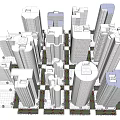 Aerial Planning of Urban Area with High Rise Buildings Street Pedestrians and Red Cars