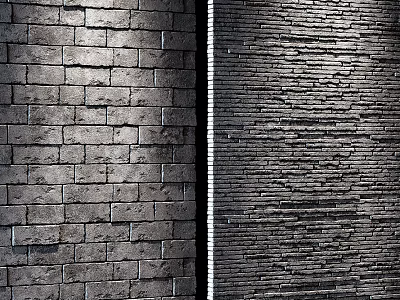 Gray Brick And Dark Vertical Striped Building Exterior Wall With Textured Design 3d model
