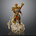 Mythical Armored Man With Red Hair Holding Golden Staff On Cloud Base