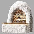 Natural Stone Bar Counter Interior With Layered Shelves Displaying Wine Bottles