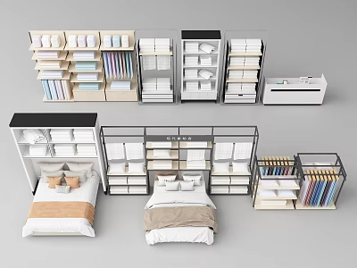 Contemporary Double Bed With Open Shelves Wardrobes And Drawer Units In Bedroom 3d model