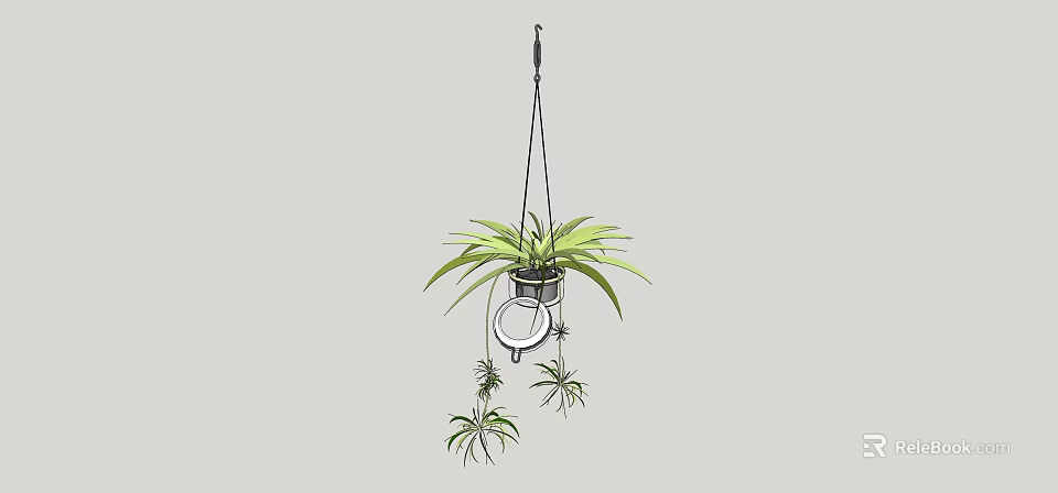 Green Leafy Hanging Bonsai Potted Plant With Small Trailing Plants And Metal Hanger 3d model 