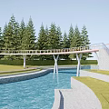 Scenic Park Landscape With Large Sculpture Green Lawns Purple Flower Beds Visitors And Coniferous Forest