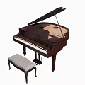 Brown Grand Piano with Padded Bench for Musical Instruments and Art Supplies