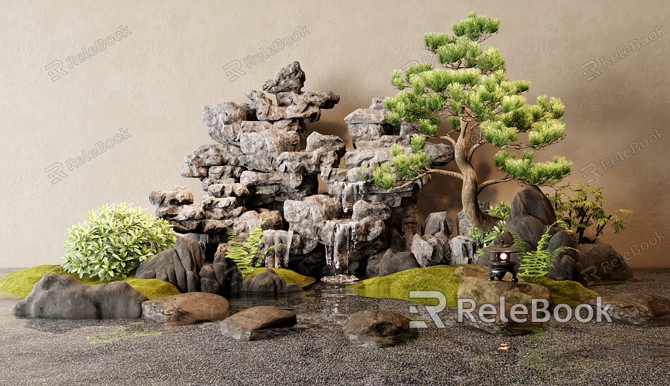 Japanese style rockery waterscape courtyard landscape sketch rockery stone landscape landscaping pine model