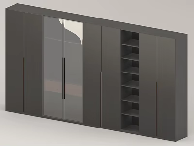 Modern Dark Wardrobe With Glass Sliding Doors And Open Shelves Design 3d model