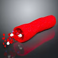 Anatomical View of Red Tubular Organ with Hair-like Structures and Internal Flowing Granules