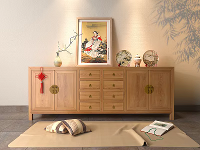 Chinese Style Entrance Cabinet Solid Wood TV Cabinet 3d model