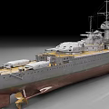 Detailed Warship Model With Main Turrets Upper Deck And Superstructure