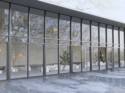 Modern Swing Door Design In Interior Space With Glass Panels And Metal Frames 3d model