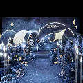 Luxurious Banquet Hall With Starry Theme Backdrop Decorative Chandeliers And Flower Walkway