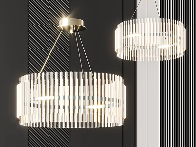 Modern Transparent Strip Chandelier With Gold Metal Base Hanging In Stylish Dark Background 3d model