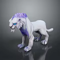 White Lion with Purple Mane and Blue Eyes 3D Render Standing on Dark Surface