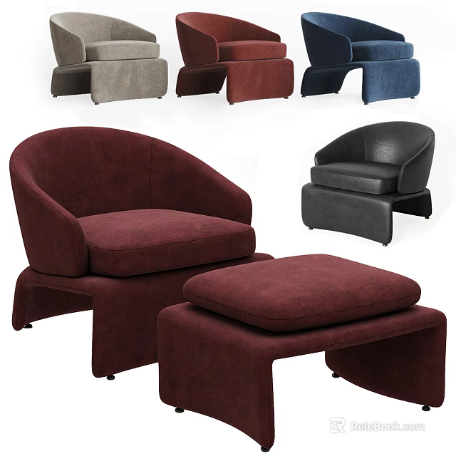 Modern Single Seater Sofa With Ottoman In Various Upholstered Colors 3d model 