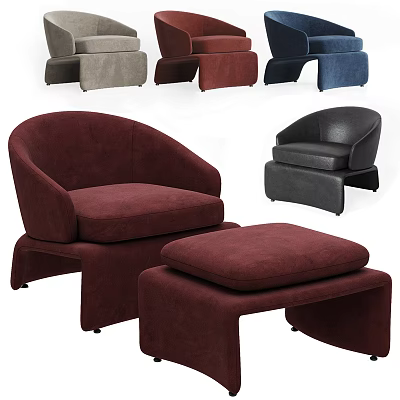 Modern Single Seater Sofa With Ottoman In Various Upholstered Colors 3d model