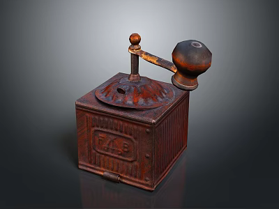 Vintage Brown Electronic Coffee Grinder Appliance With Handle Top Hole And Dark Background 3d model