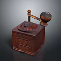 Vintage Brown Electronic Coffee Grinder Appliance With Handle Top Hole And Dark Background